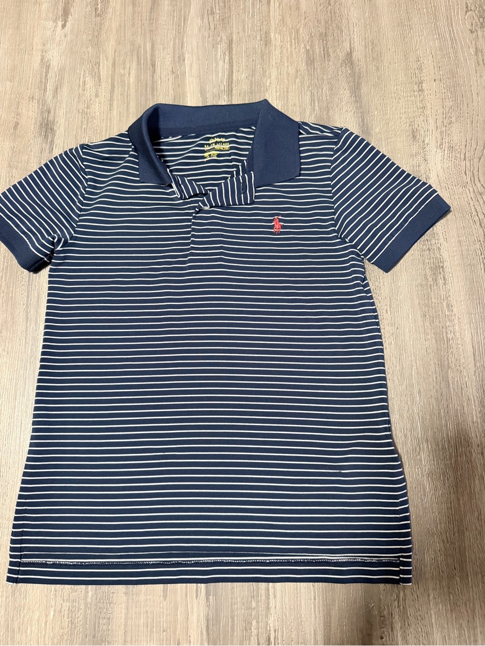 Polo Ralph Lauren Boys Size 5 Performance Striped Polo Shirt Navy Blue Red Pony